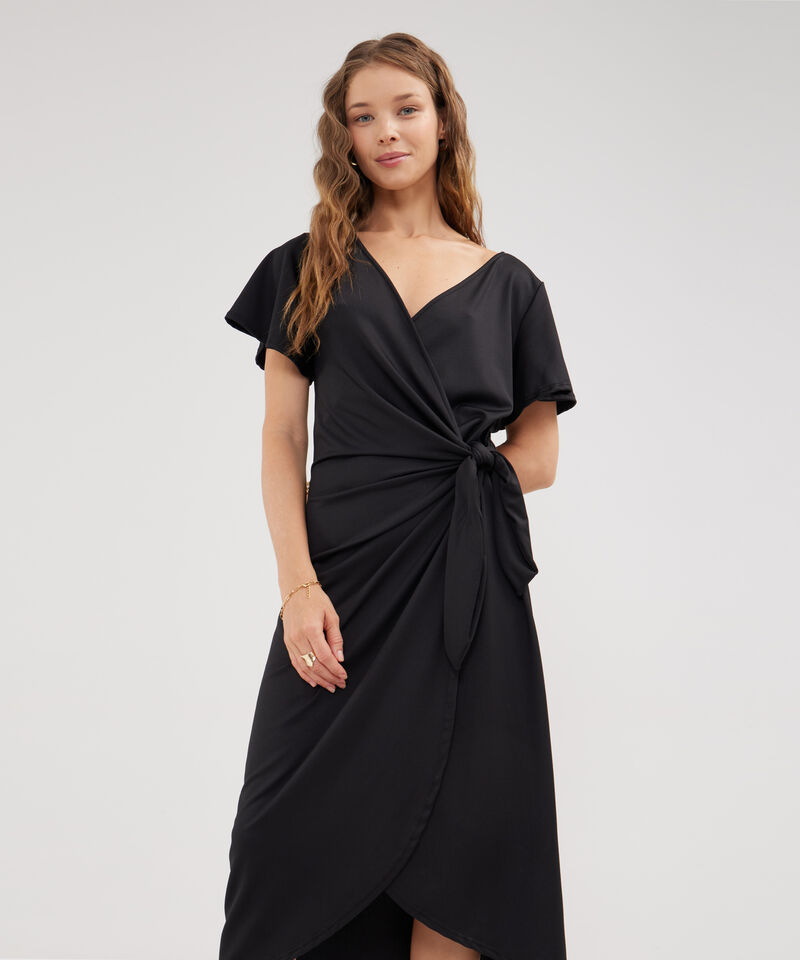 Vestido Unicolor Manga Corta, Escote En V