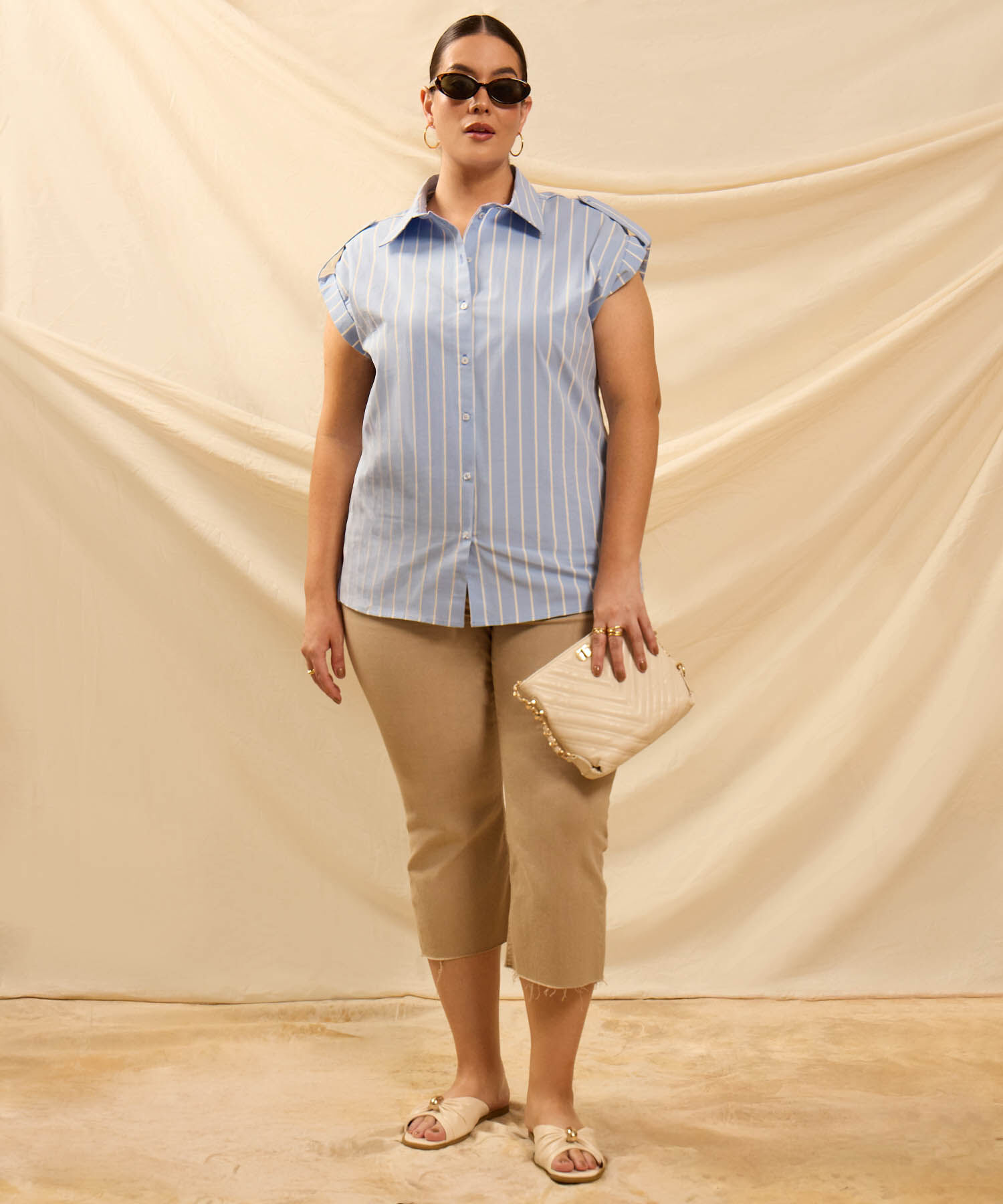 Camisa Con Charreteras En Hombros Para Mujer Curvy