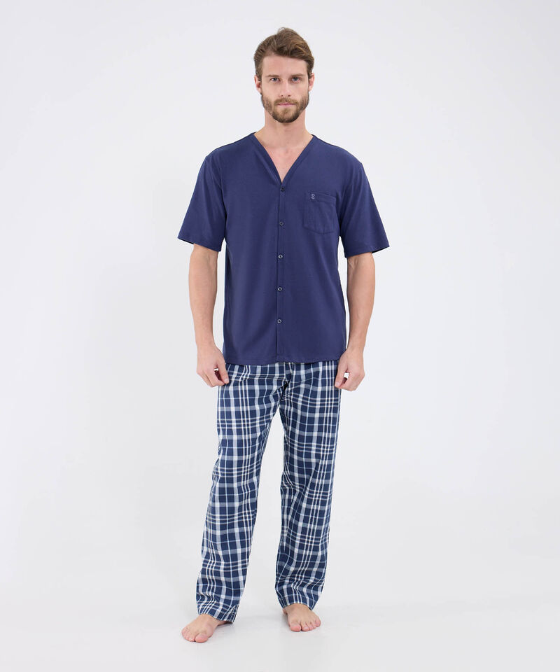 Conjunto Pijama Camiseta Cuello V Pantalon Preteñido Para Hombre