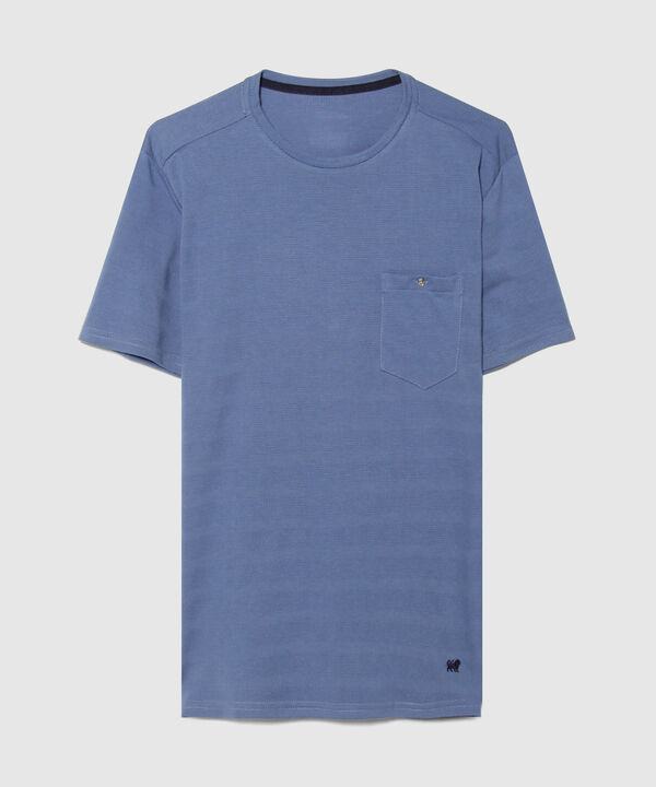 Camiseta Unicolor, Cuello Redondo Con Bolsillo De Parche