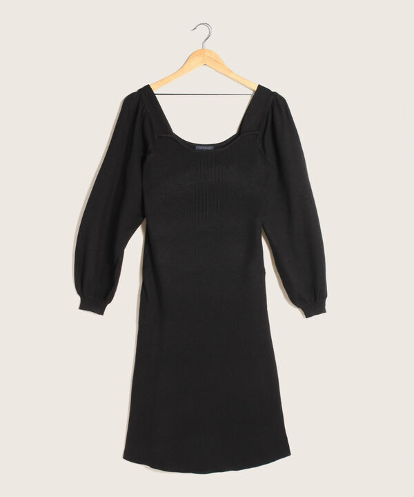 Vestido Manga Larga Cuello Semi Cuadrado
