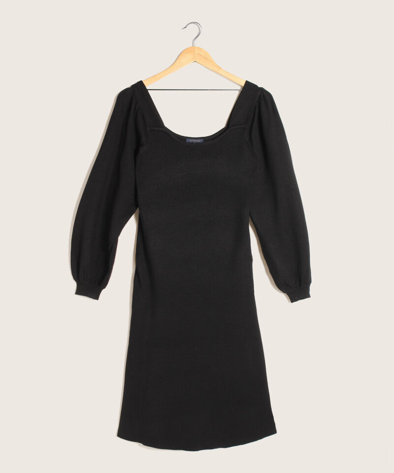 Vestido Manga Larga Cuello Semi Cuadrado