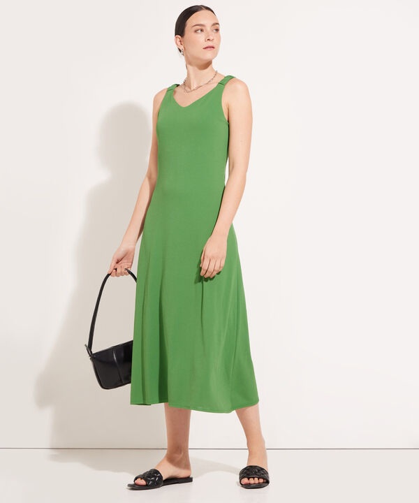 Vestido Lencero Unicolor Con Elástico En Tira