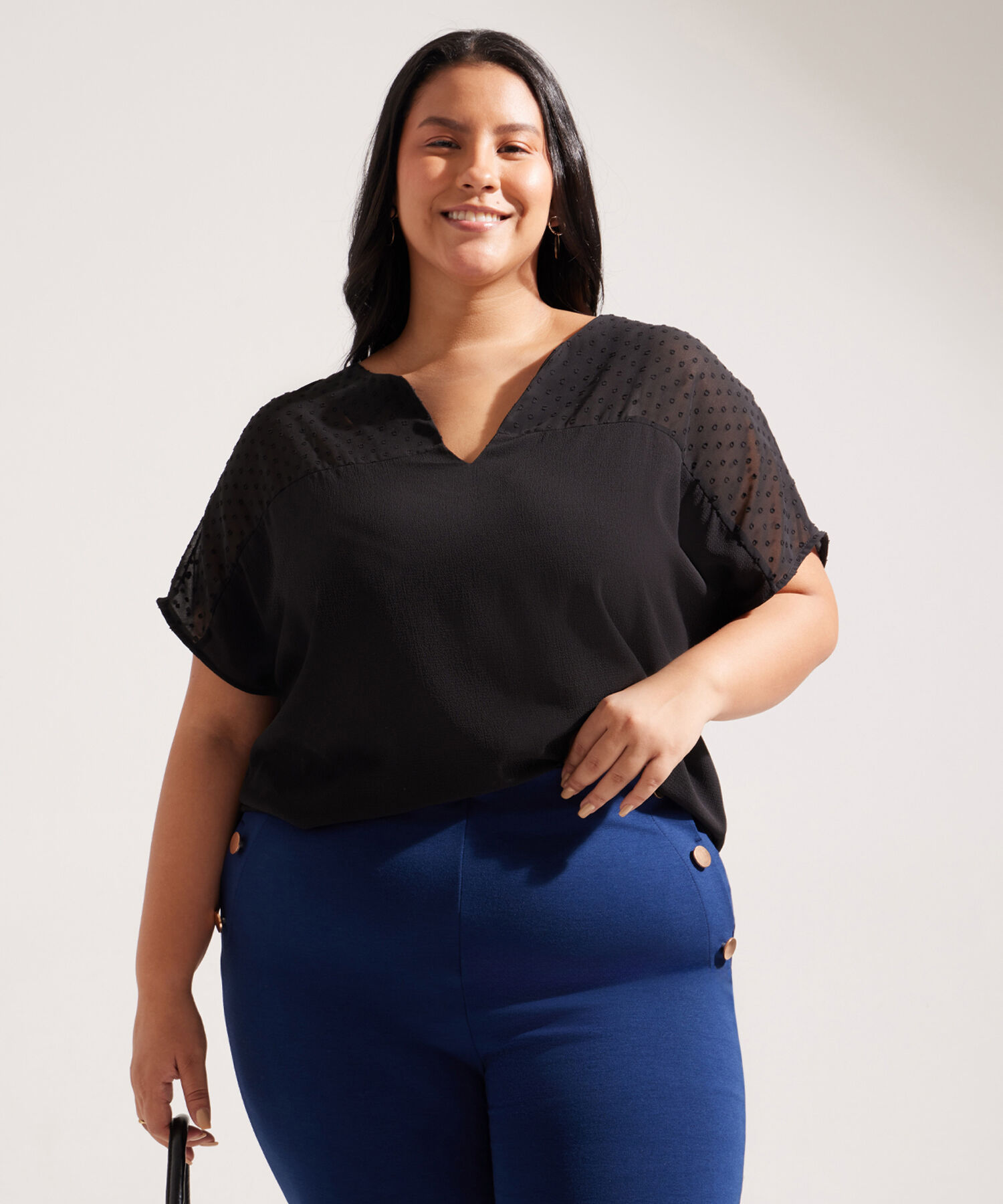 Blusa Manga Corta con Escote en V