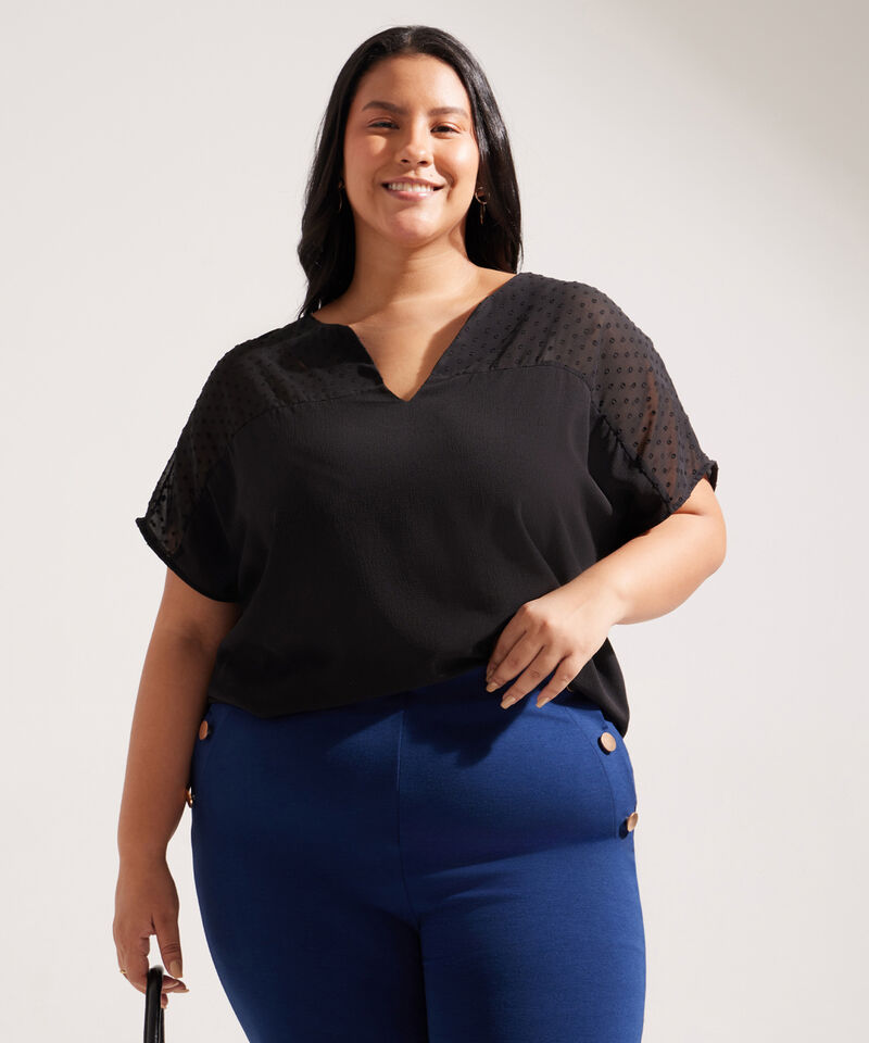 Blusa Manga Corta con Escote en V