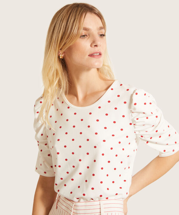 Camiseta Estampada Manga Corta Con Ruche