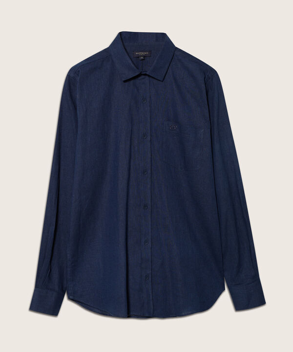 Camisa Unicolor Manga Larga Con Bolsillo Y Silueta Slim Fit