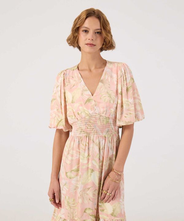 Vestido estampado con fruncido en cintura  image number null