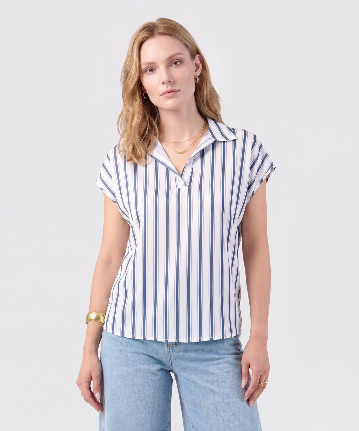 Blusa a rayas con Escote en V para Mujer