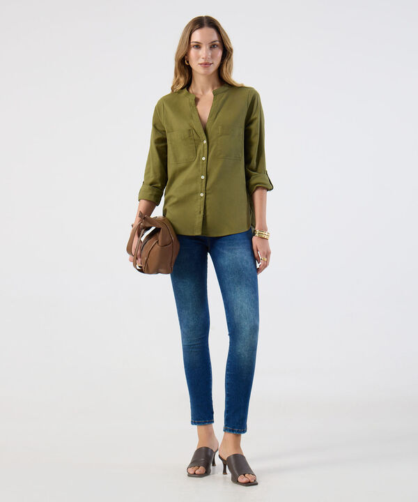 Blusa Mujer Bolsillos Frontales Manga Larga image number null