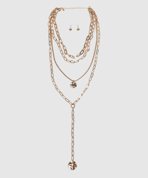 Set de Collar Multicapa y Aretes para Mujer