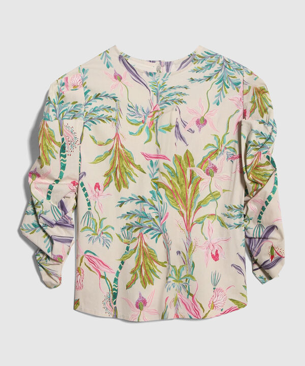 Blusa Escote Redondo Manga Globo