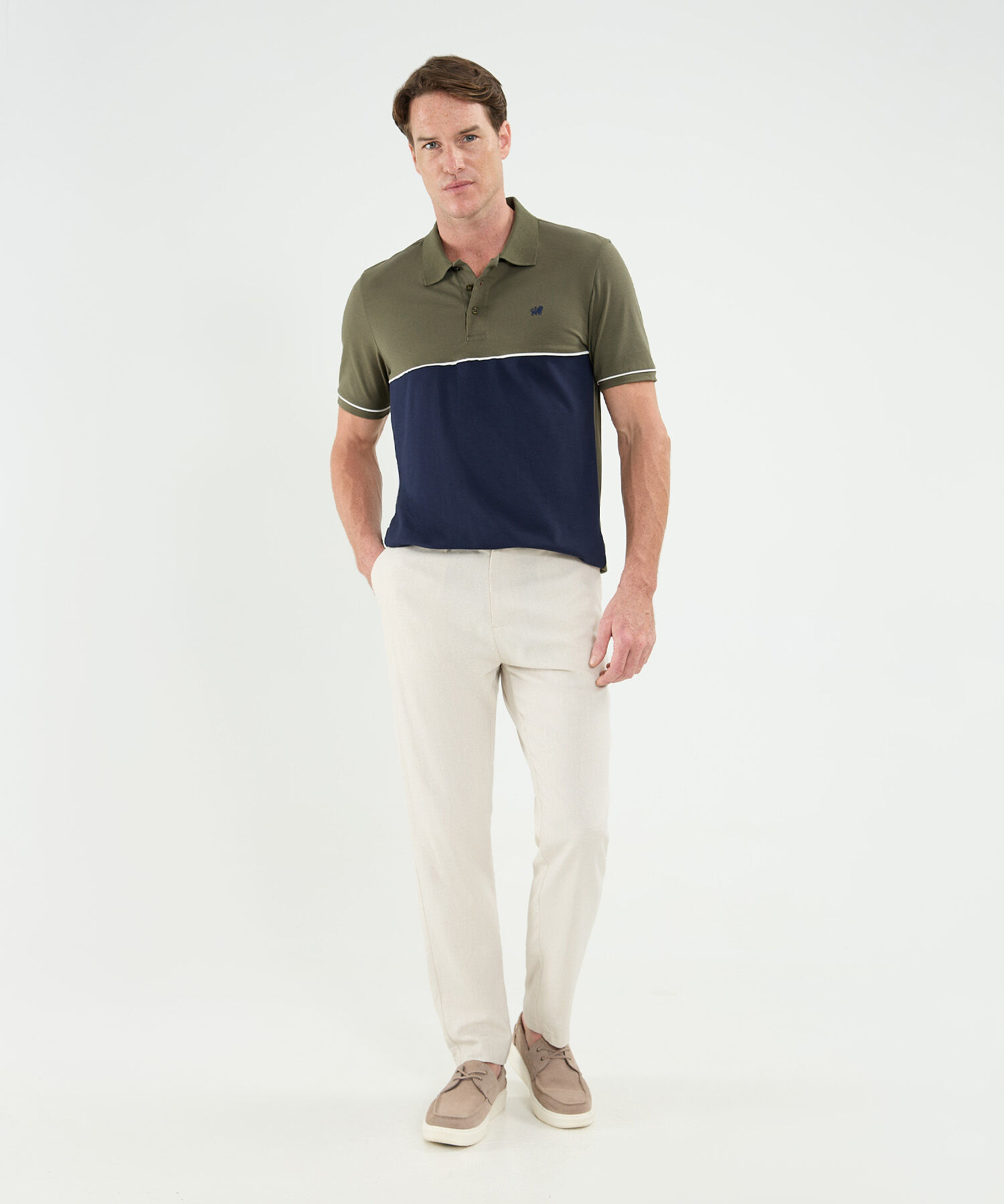 Polo Cuello Tejido Con Bloque De Color Para Hombre