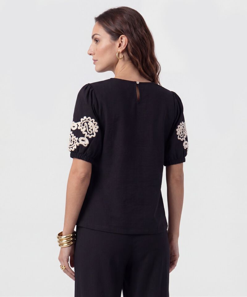 Blusa De Cuello Redondo Con Bordado Para Mujer