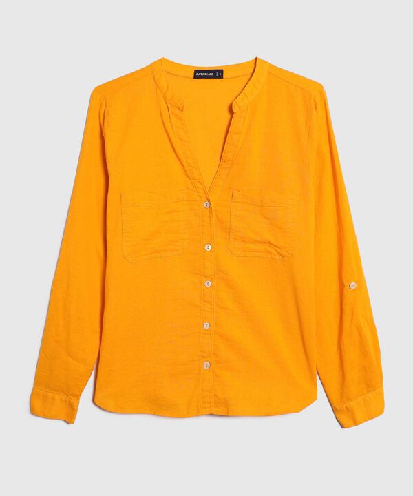 Blusa Manga Larga Unicolor En Lino