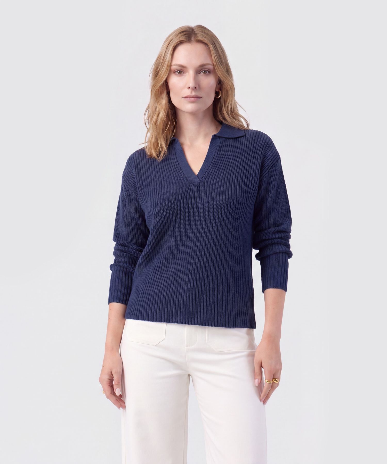 Saco Tejido Cuello Polo Con Escote En V