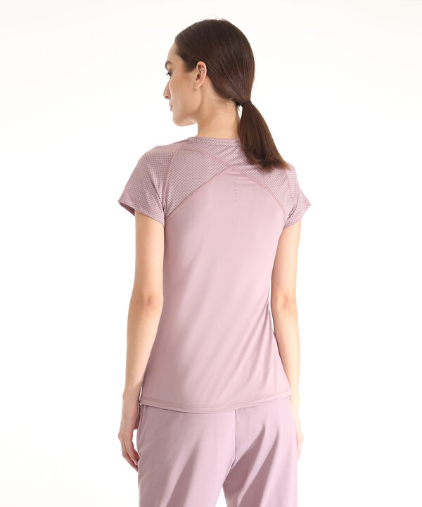 Camiseta Para Mujer, Cuello En V, Manga Corta, Con Detalles Tipo Malla
