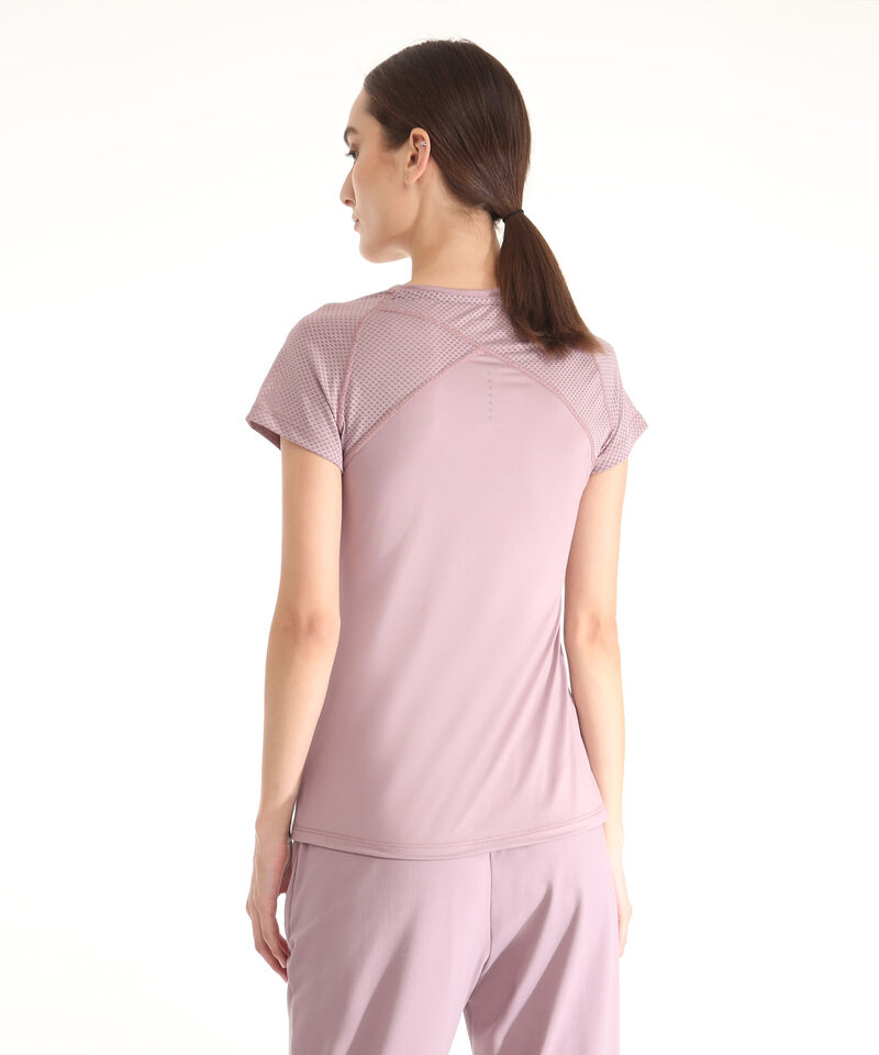 Camiseta Para Mujer, Cuello En V, Manga Corta, Con Detalles Tipo Malla