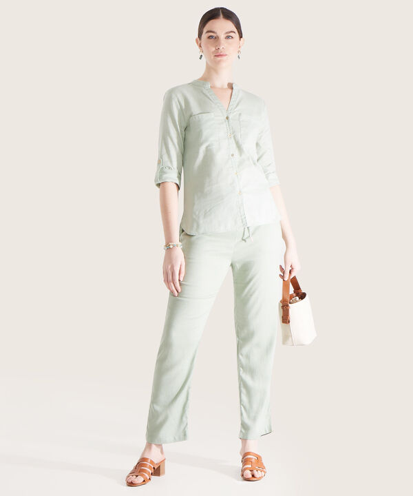 Blusa Lino Manga Larga Con Bolsillo