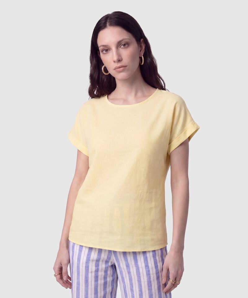 Blusa Manga Doblez Cuello Redondo Mujer