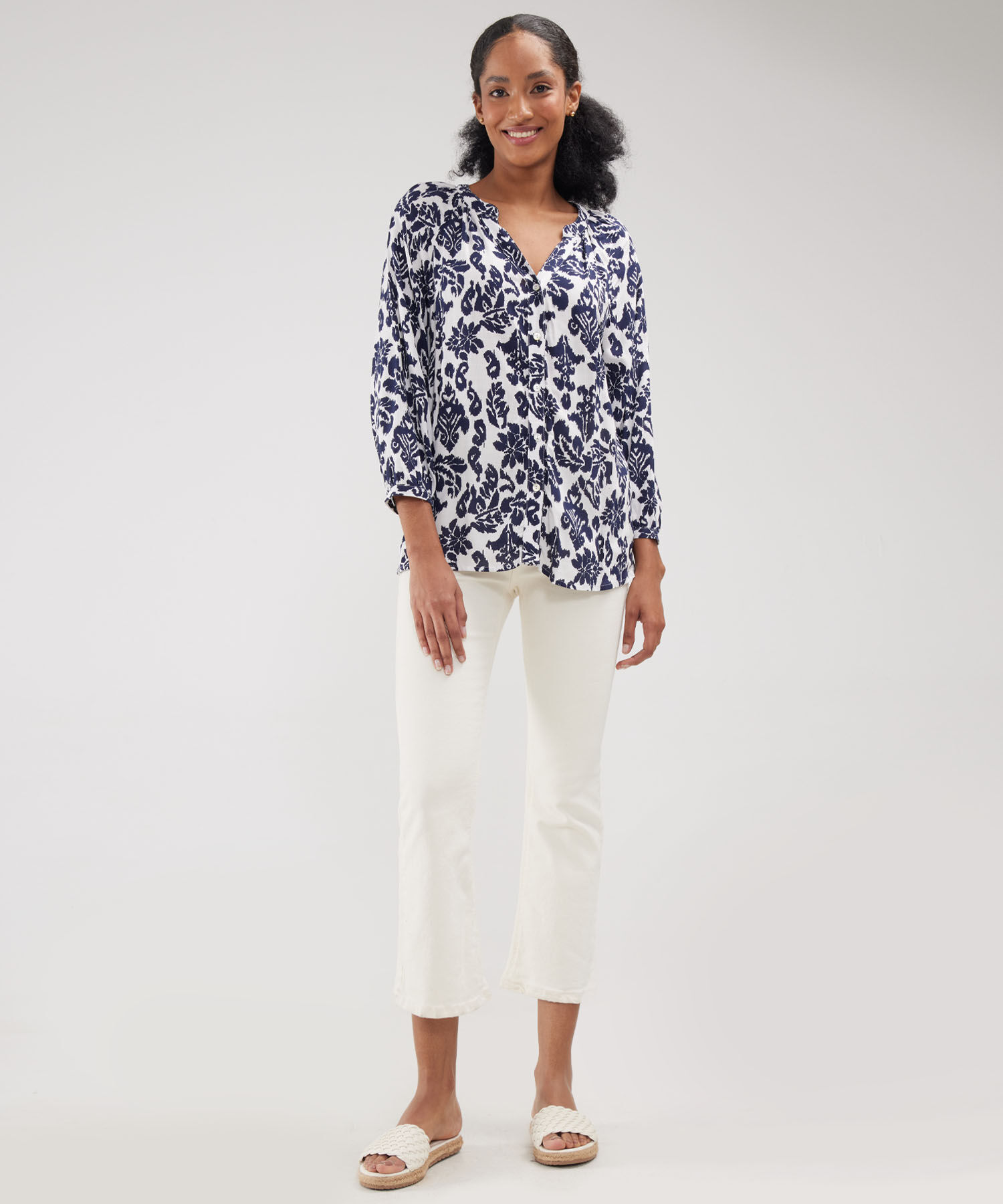 Blusa Manga Tres Cuartos Cuello Neru Estampada