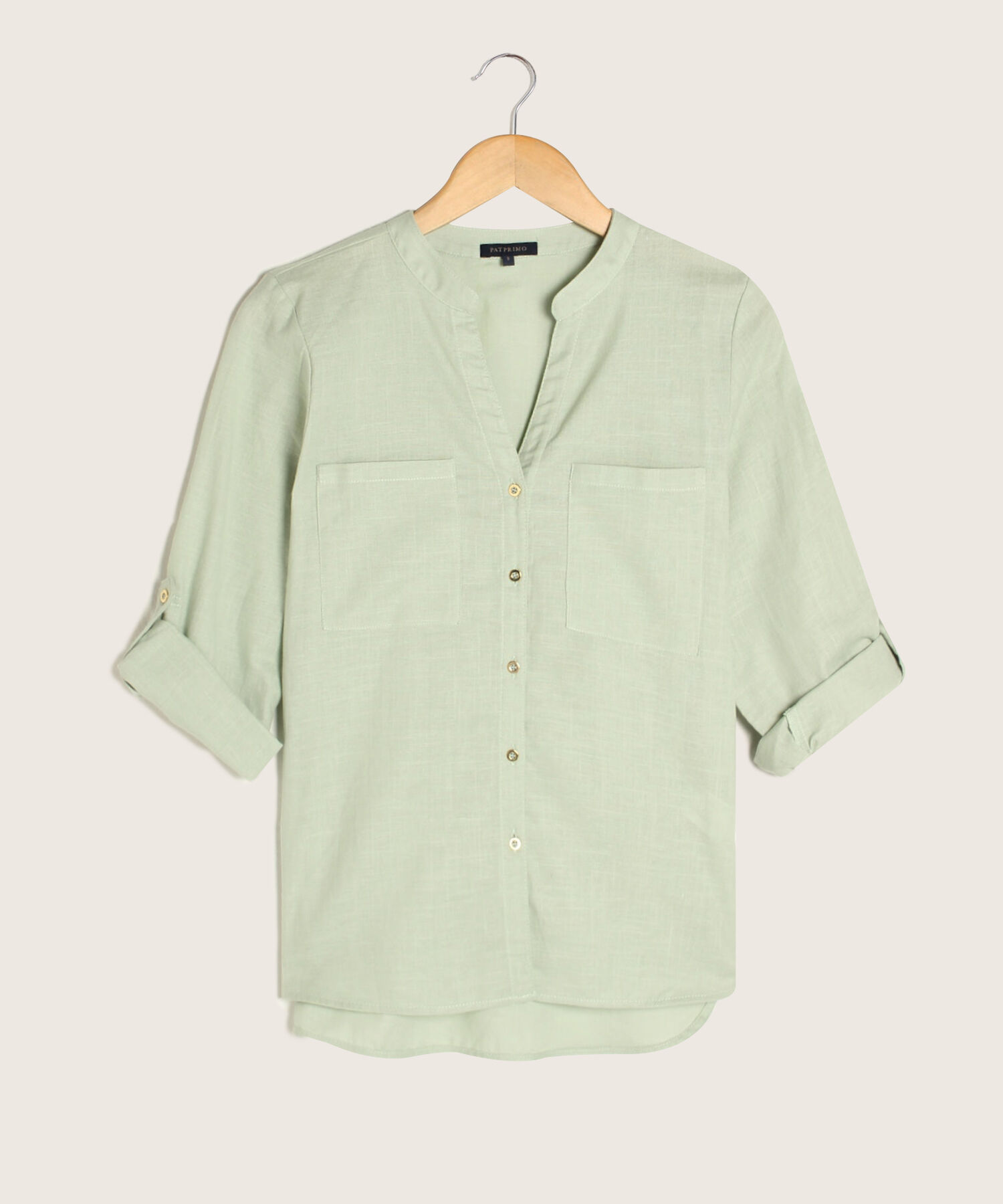Blusa Lino Manga Larga Con Bolsillo