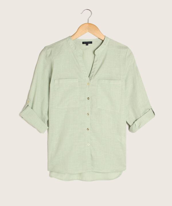 Blusa Lino Manga Larga Con Bolsillo