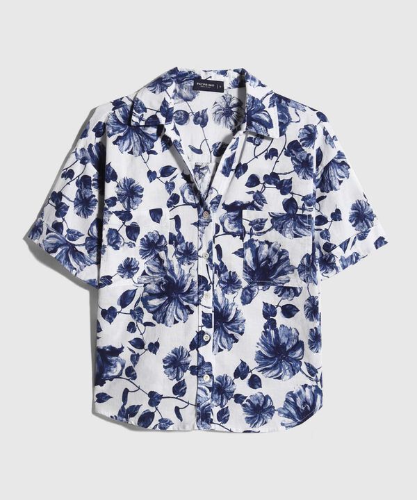 Camisa Estampada en Efecto Lino