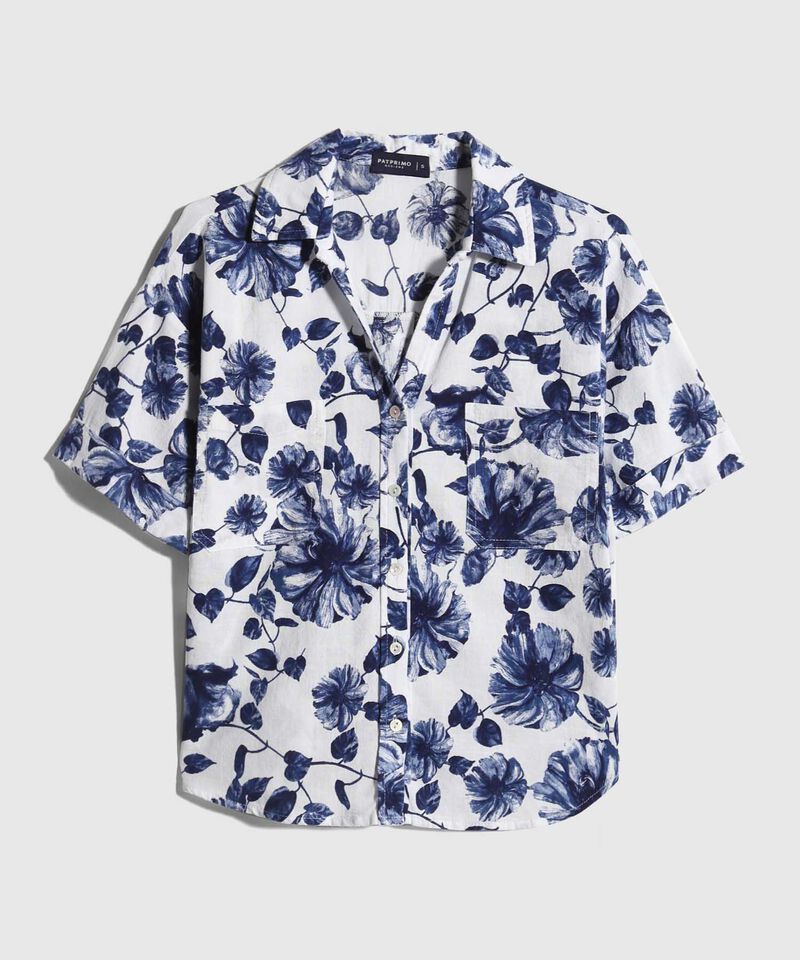 Camisa Estampada en Efecto Lino