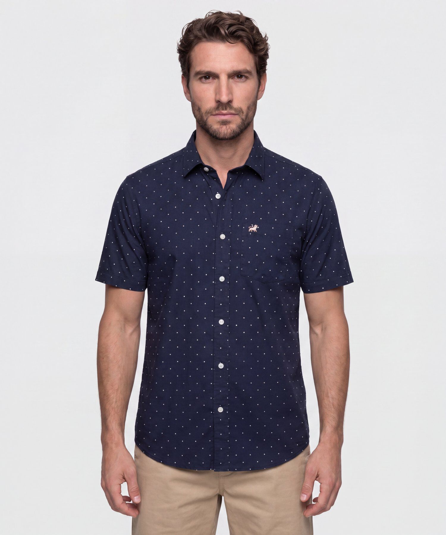 Camisa Manga Corta En Miniprints Con Bolsillo