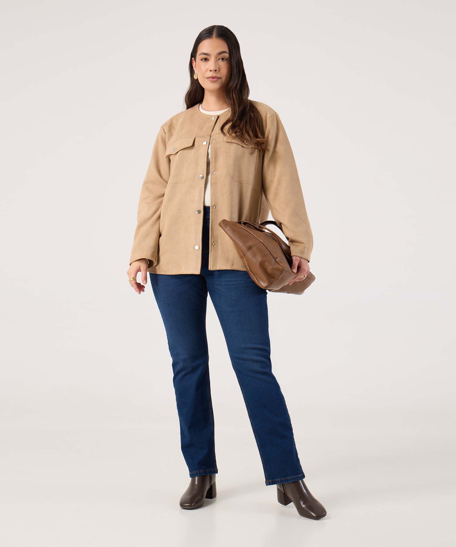 Chaqueta Unicolor Con Bolsillos Para Mujer Curvy