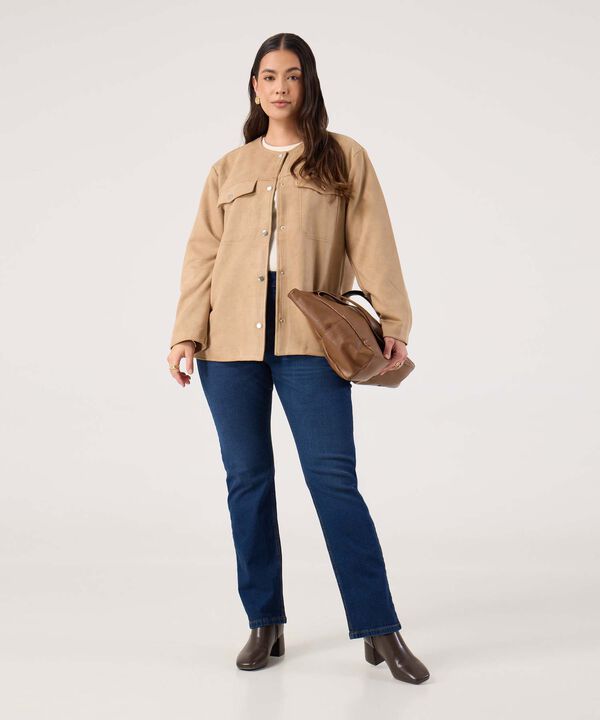 Chaqueta Unicolor Con Bolsillos Para Mujer Curvy image number null