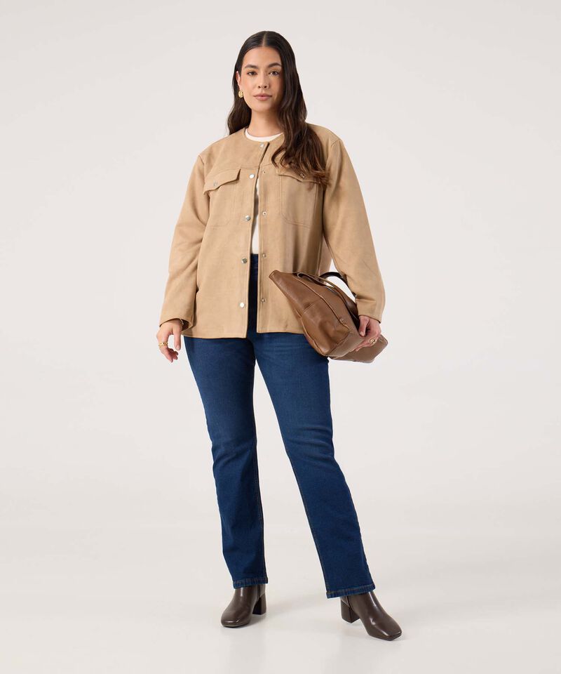 Chaqueta Unicolor Con Bolsillos Para Mujer Curvy