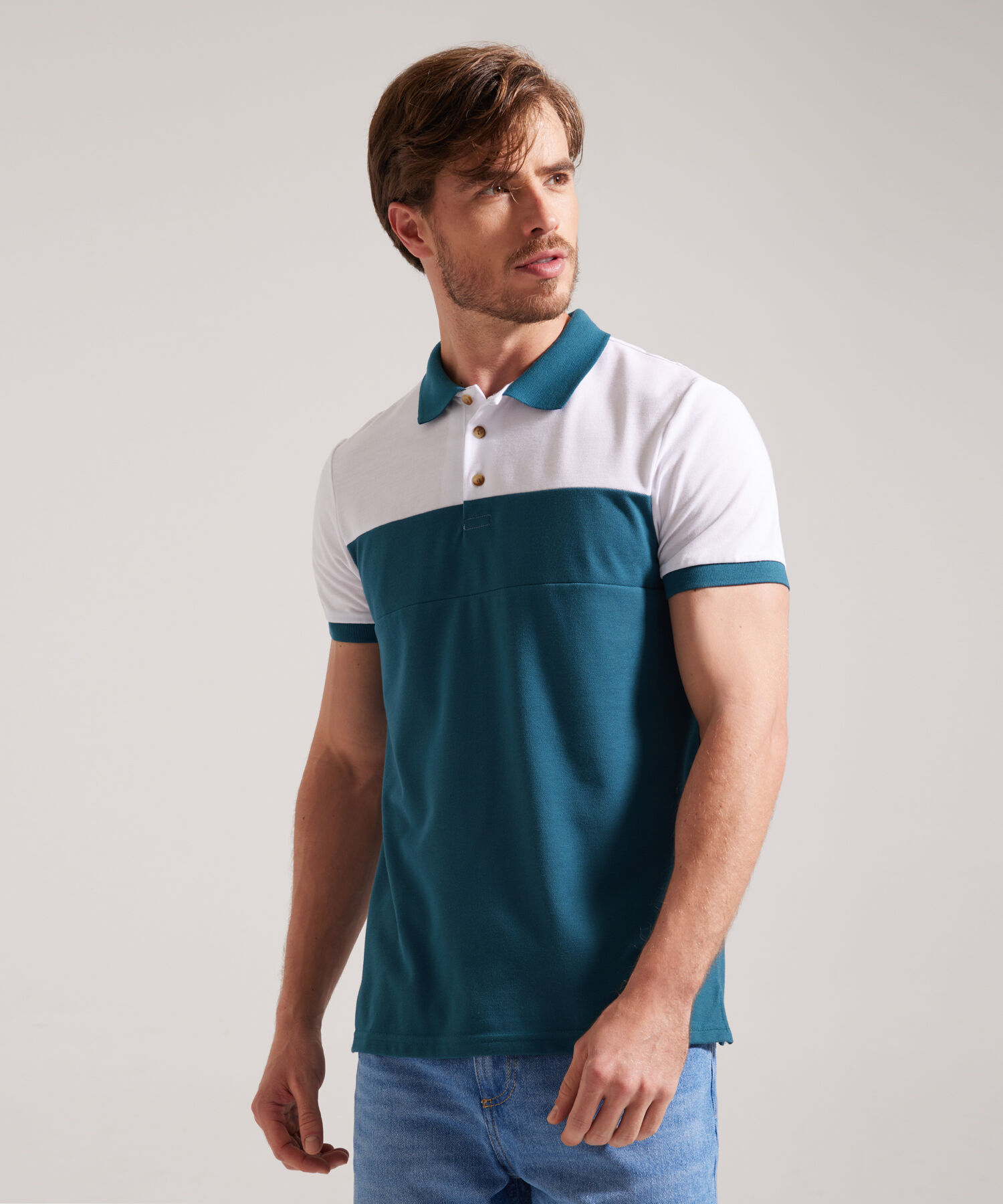 Polo Bloques Cuello Y Puño Tejido