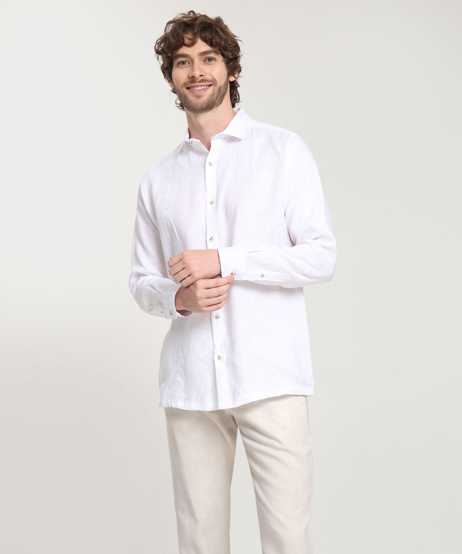 Camisa Guayabera Cuello Camisero Abierto Mini