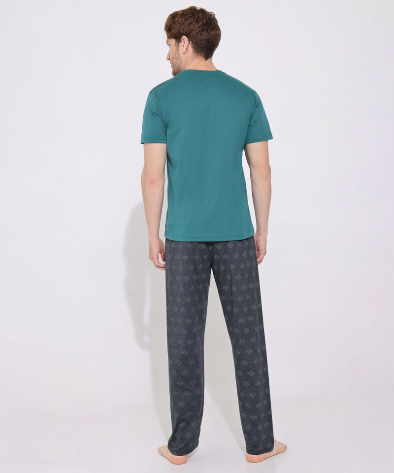 Pijama Set De Camiseta Manga Larga Unicolor Con Screen Y Pantalon Estampado