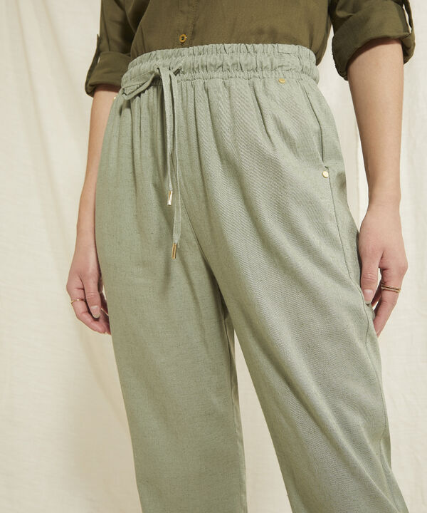 Pantalón Pretina Resortada  En Lino Unicolor