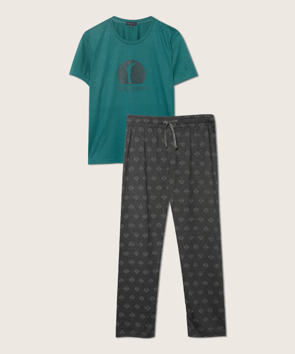 Pijama Set De Camiseta Manga Larga Unicolor Con Screen Y Pantalon Estampado
