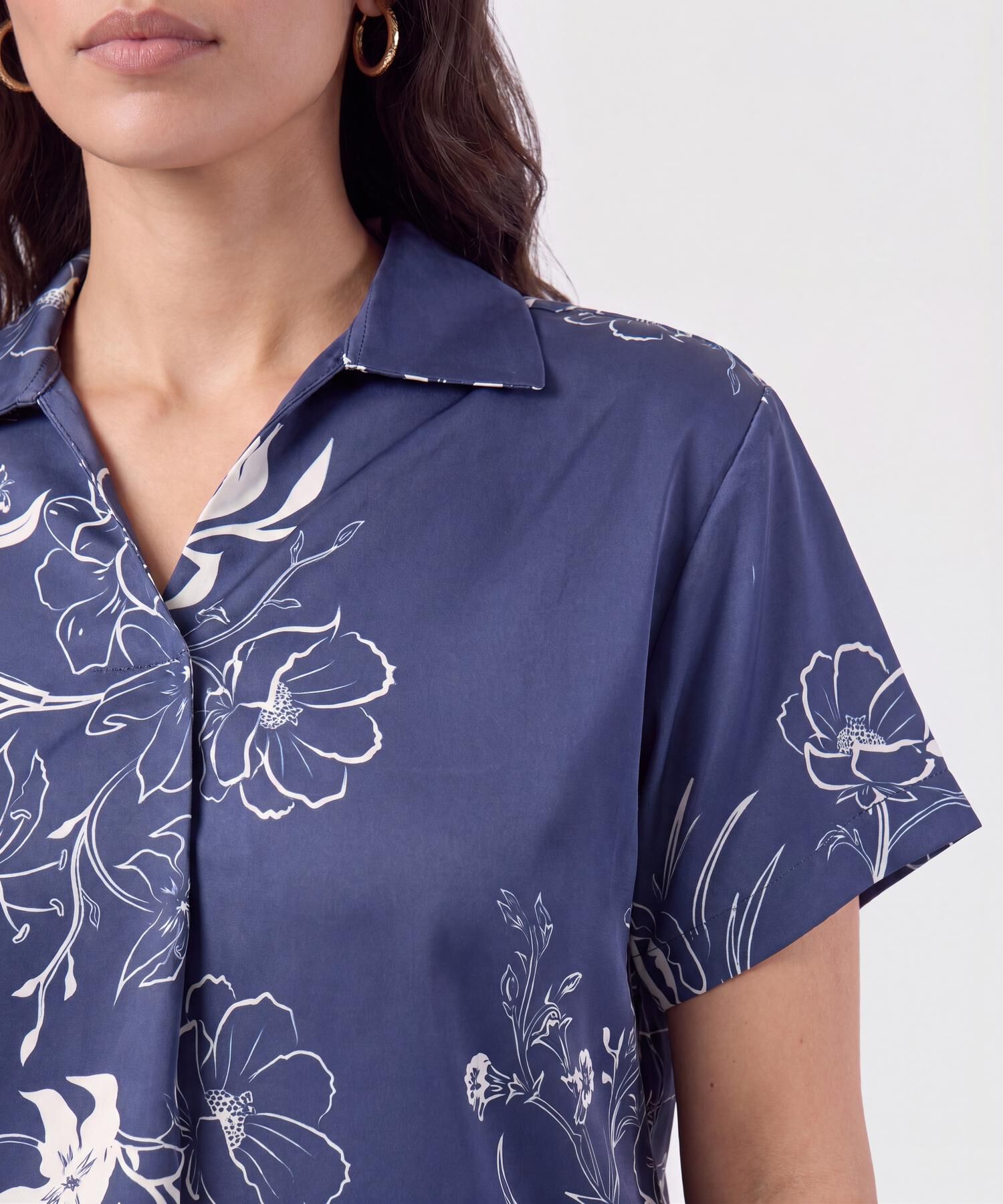 Blusa Camisera Estampada Manga Corta Para Mujer