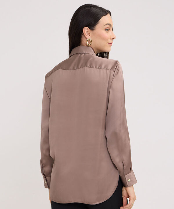 Camisa Unicolor Manga Larga En Satin