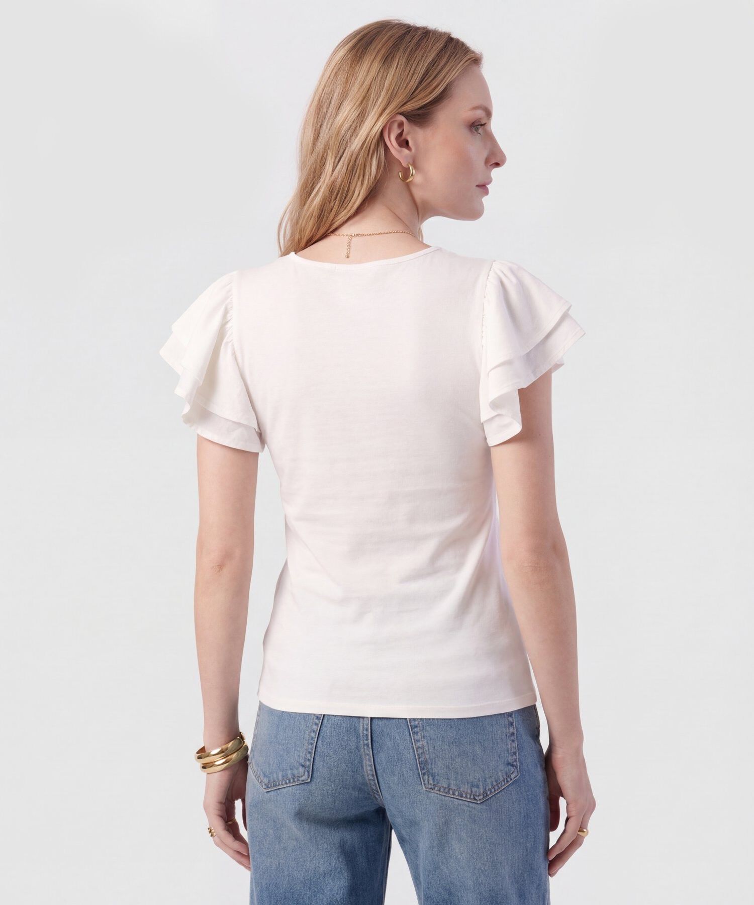 Camiseta Con Mangas De Volantes Para Mujer