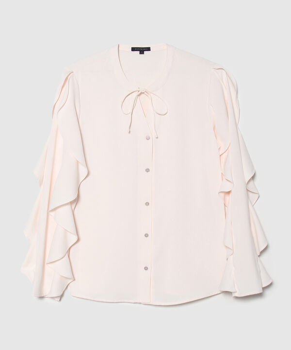 Blusa Unicolor Con Volantes En Manga