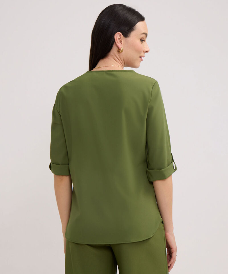 Blusa Manga Tres Cuartos Unicolor Escote En V