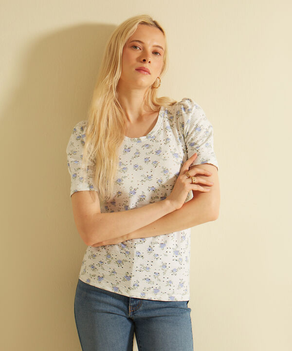 Camiseta Estampada Textura, Cuello Redondo, Manga 3/4 Bombacha