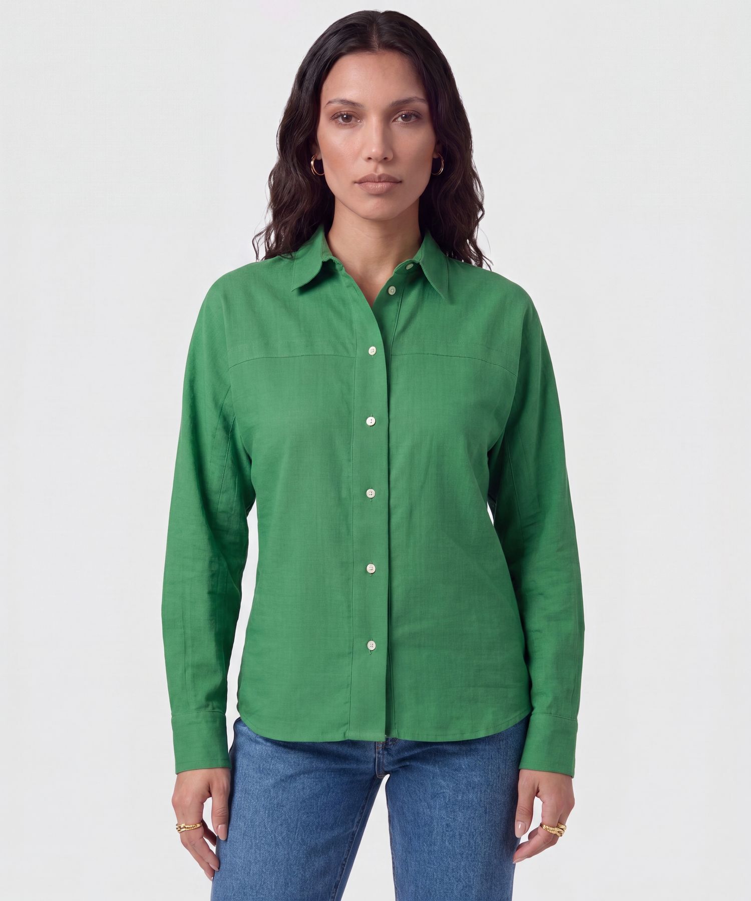 Camisa Manga Larga Con Corte Frontal Para Mujer