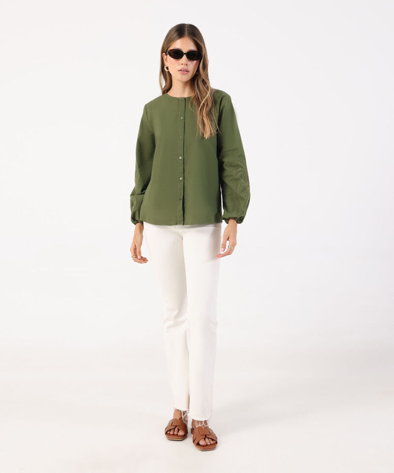 Blusa Cuello Redondo con Bordados para Mujer