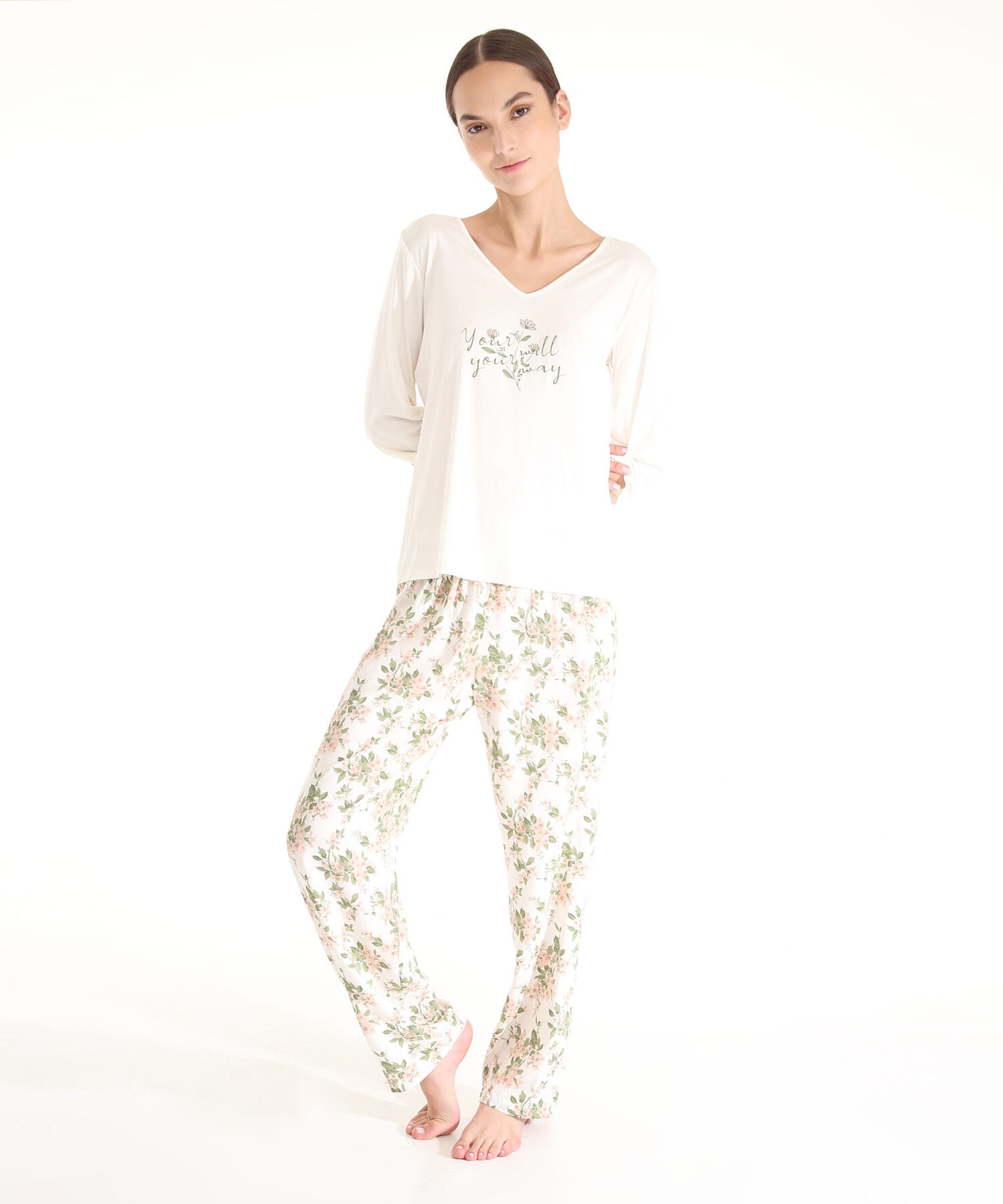 Pijama Camiseta Manga 3/4 Con Screen Y Pantalón Largo Estampado