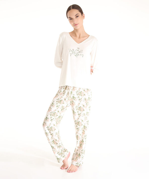 Pijama Camiseta Manga 3/4 Con Screen Y Pantalón Largo Estampado