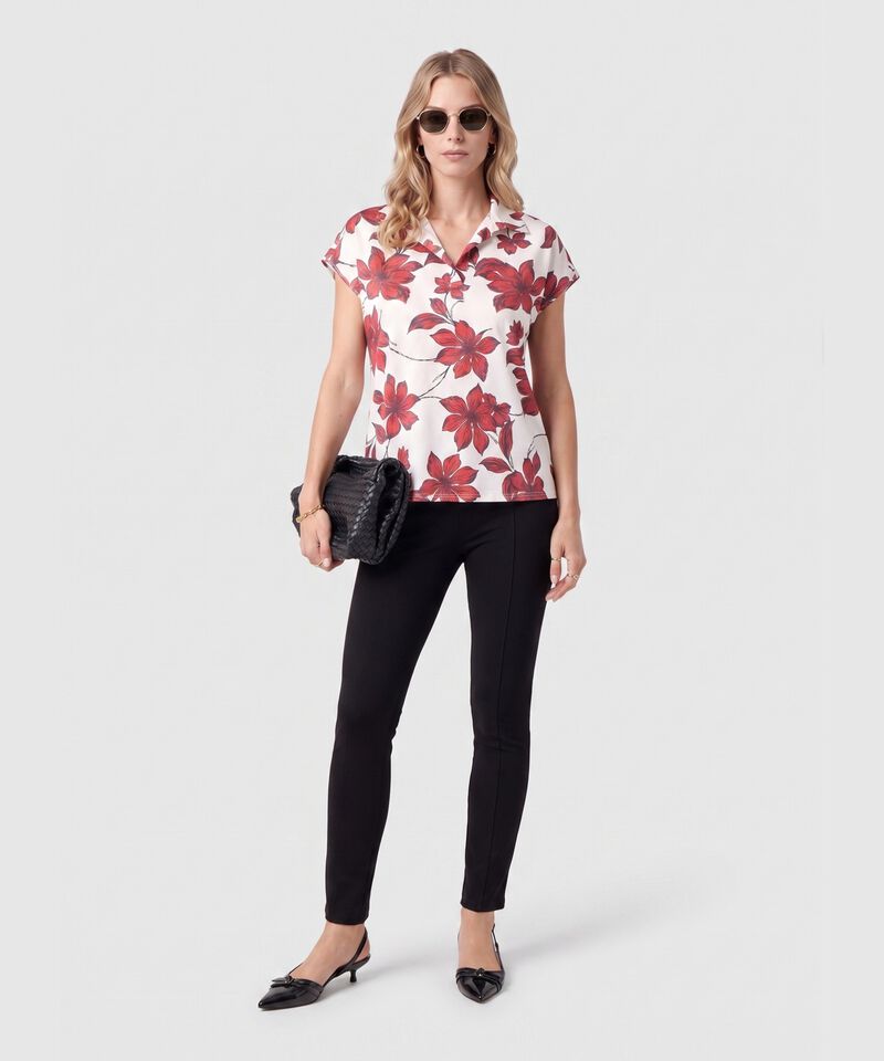 Blusa Cuello Camisero Manga Corta Mujer