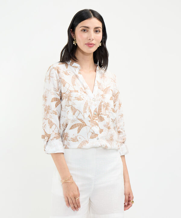 Blusa Estampada en Efecto Lino image number null